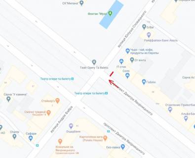 Ситилайт A в Днепр (Днепропетровск), 1.2х1.8  просп. Дмитра Яворницького (Карла Маркса), 70 - вул. Юліуша Словацького, рух до Академічного театру схема