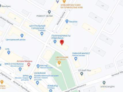 Видеоборд A у Тернівці Пушкіна вул., 2, аптека "Мед Сервіс", №Дп007, прайс за ролик 10 сек 1 вихід/5 хвилин, з 8:00-22:00. Розрахунок для інших параметрів трансляції уточнюйте у менеджера. - 301522 схема
