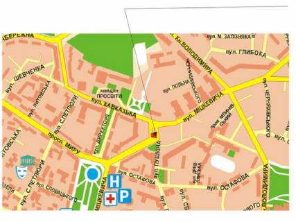 Билборд A в Ровно Міцкевича вул. - вул. Героїв поліції (Пушкіна) схема
