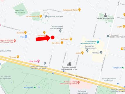 Ситилайт B в Киеве, 1.8x1.2  Хмельницького вул., 37/2 - вул. Пирогова, біля консульства Чехії, в сторону вул. Хрещатик схема
