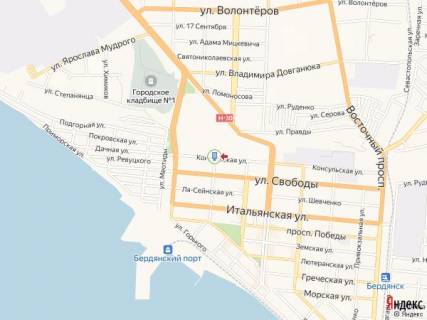 Билборд A в Бердянске Консульская ул. - Защитников Украины ул., 2, фасад схема