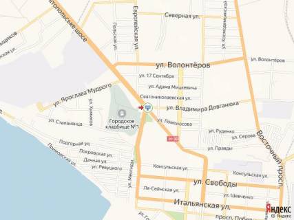 Билборд A в Бердянске Мелитопольское шоссе - Западный пр. - Довганюка ул. схема