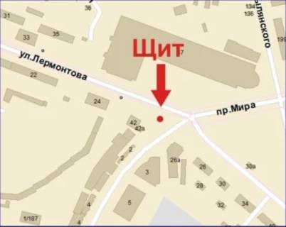 Билборд B в Кривом Роге Лермонтова вул., 42а - Старовокзальна вул. (колиш. Урицького вул.) схема