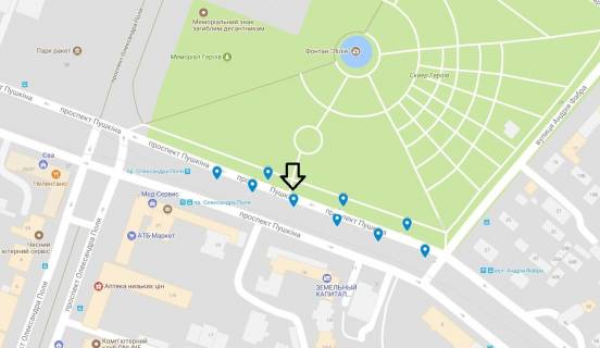 Ситилайт  в Днепр (Днепропетровск), 1.8x1.2  Українки (кол. Пушкіна) пр., 15 схема