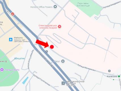 Ситилайт B в Киеве, 1.8x1.2  Мечникова вул., 1, зупинка "вул. Басейна" схема