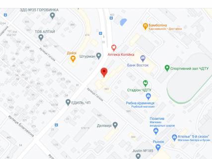 Видеоборд A у Черкасах Добровольського вул., 15, аптека "Мед Сервіс", №Дн084, прайс за ролик 10 сек 1 вихід/5 хвилин, з 8:00-22:00. Розрахунок для інших параметрів трансляції уточнюйте у менеджера. - 301598 схема