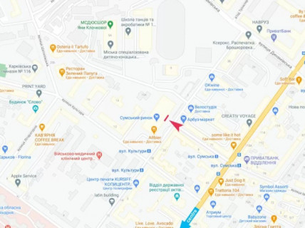 Видеоборд A у Харкові, 6x11.5  Культури вул., 8 - Хвильового (кол. Маяковського) вул., Трінклера вул., Сумський ринок - 667842 схема