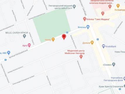 Видеоборд A в Ужгороде Капушанська (Перемоги) вул., 47, аптека "Мед Сервіс", №Л070, прайс за ролик 10 сек 1 вихід/5 хвилин, з 8:00-22:00. Розрахунок для інших параметрів трансляції уточнюйте у менеджера. - 301566 схема