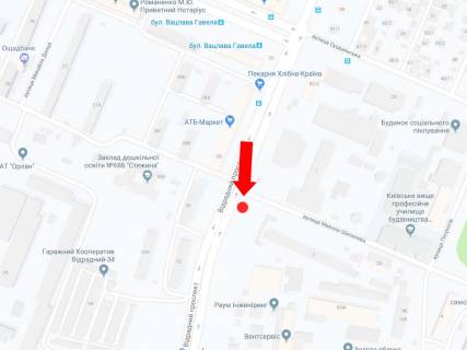 Білборд, Бігборд (Борд)  B у Києві, 3x6  Відрадний пр., 30, навпроти - вул. Шепелєва, з центру схема