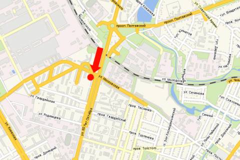 Билборд  в Кременчуге, 3x6  Свободи пр. (кол. 60-річчя Жовтня вул.) / Московська вул. схема