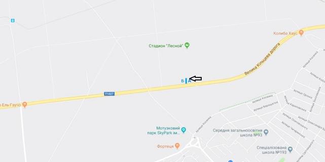 Билборд A в Киеве Велика кільцева дорога, навпроти Стадіон "Лісовий", в сторону м. Буча схема
