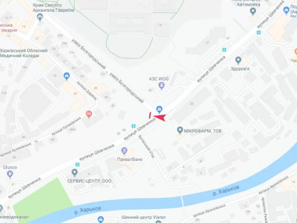 Видеоборд A в Харькове, 3x6  Шевченка вул. - Героїв Рятувальників (кол. Білгородський) спуск, в центр - 667852 схема