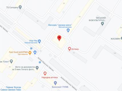 Видеоборд A у Запоріжжі Чуйкова вул., 22, аптека "Мед Сервіс", №Дн137, прайс за ролик 10 сек 1 вихід/5 хвилин, з 8:00-22:00. Розрахунок для інших параметрів трансляції уточнюйте у менеджера. - 301362 схема