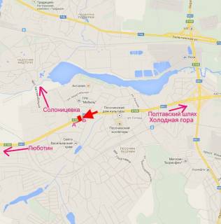 Билборд B в Песочине, 3x6  Комарова вул. - Полтавський шлях, с. Пісочин, з центру схема