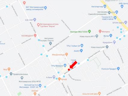 Ситилайт  в Житомире, 1.8x1.2  Київська вул. - вул. Східна, біля ТРЦ "Ярмарок", McDonald's, в центр схема