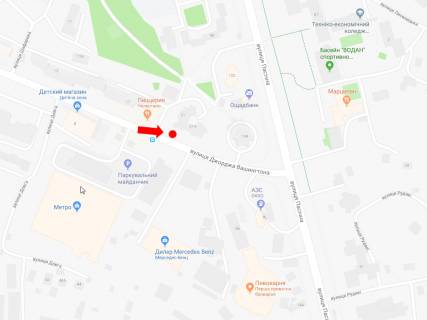 Ситилайт  в Львове, 1.8x1.2  Вашингтона вул., 21 (зупинка "Метро-2"), навпроти супермаркету Metro, в сторону вул. Пасічної схема