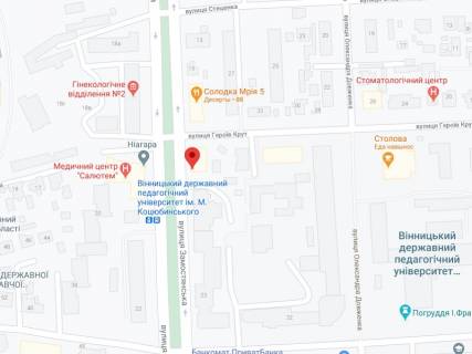 Видеоборд A в Виннице Замостянська вул. (стара назва 50-річчя Перемоги вул.), 19, аптека "Конекс", прайс за ролик 10 сек 1 вихід/5 хвилин, на двосторонньому екрані, від 144 виходів на день. Розрахунок для інших параметрів трансляції уточнюйте у менеджера. - 301283 схема