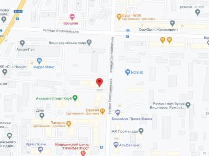 Video Billboard A in Vishnev Svatosins'ka st., 27a, apteka "Vitamin", prajs za rolik 10 sek 1 vihid/5 hvilin, na dvostoronn'omu ekrani, vid 144 vihodiv na den'. Rozrahunok dla insih parametriv translacii utocnujte u menedzera. - 301295 scheme