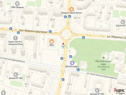Призма A в Киеве просп. Червоної Калини (Володимира Маяковського) - Олександри Екстер вул. (Цвєтаєвої Марини)., супермаркету BILLA, в центр - 197125 схема