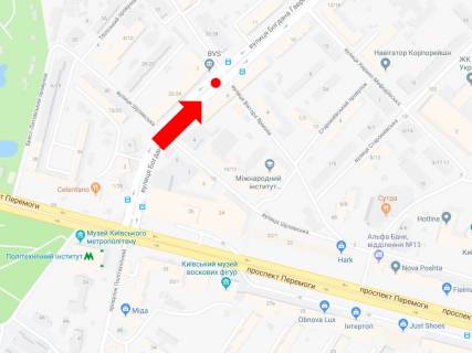 Ситилайт A в Киеве, 1.8x1.2  Гаврилишина вул. (колиш. вул. Василевської), 6 / вул. Ярмоли, роздільник, біля магазину "АТБ", "Рода", в сторону Лук'янівки схема