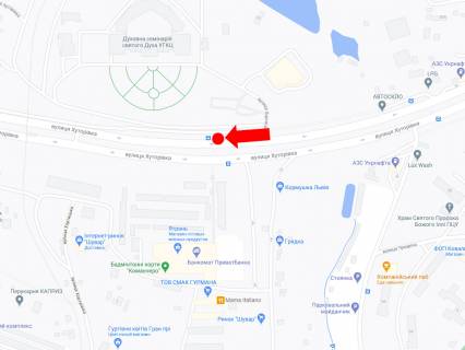 Ситилайт A в Львове, 1.8x1.2  Хуторівка вул., 35, зуп. "Духовна семинарія" (права), в сторону вул. Стрийської схема