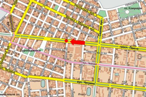Prismatron, Prism  in Mykolaiv, 3x6  Central'nij av. (kol. Lenina av.) / M. Mors'ka st., bul'var, v bik Puskins'koi st., prava - 447584 scheme