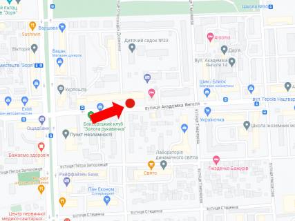 Billboard B in Vinnytsia, 3x6  Angela st. (kol. Frunze st.), 24 / Dovzenka st. (kol. Leningrads'ka st.), z centru scheme
