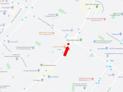Билборд B в Киеве, 3x6  просп. Червоної Калини (Володимира Маяковського). 61/9 - Лифаря вул. (Колиш. Сабурова), на круговій розв'язці, в сторону Олександри Екстер вул. (Цвєтаєвої Марини) схема