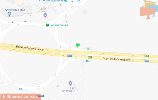 Бэклайт A в Борисполе Київський шлях вул., 2 (в'їзд в Бориспіль, поворот на Арт Молл, світлофор) схема