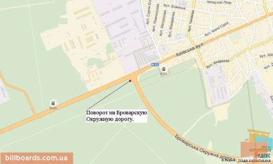 Билборд B в Бровары Броварське шосе, Київська вул., поворот на Окружну дорогу, в Київ схема