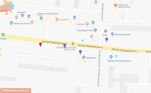Билборд B в Белой Церкви, 3х6  Вул. Леваневського в районі житлового буд. № 50/5 (навпроти зупинки ПТУ №9) схема