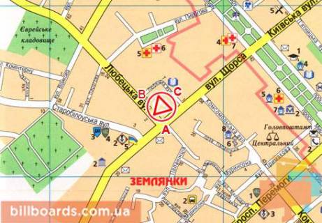 Билборд B в Чернигове, 3x6  Івана Мазепи вул. (Щорса вул.), 13 - Любецька вул. схема
