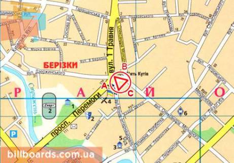 Билборд  в Чернигове Победы пр-т, облпотребсоюз, ул. Воинов Интернационалистов схема