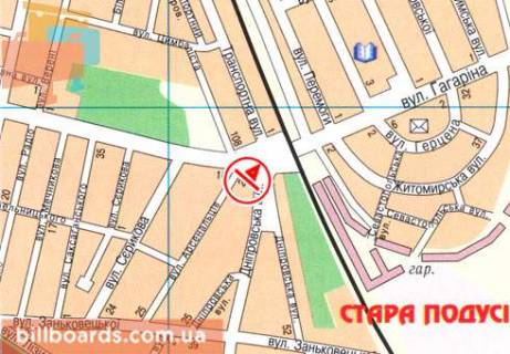 Билборд  в Чернигове Днепровская, ул. Гагарина, от центра, правый схема