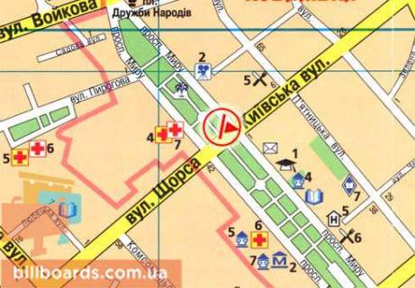 Призма  в Чернигове Мира пр-т, ул. Киевская, Івана Мазепи (Щорса) ул. - 81673 схема