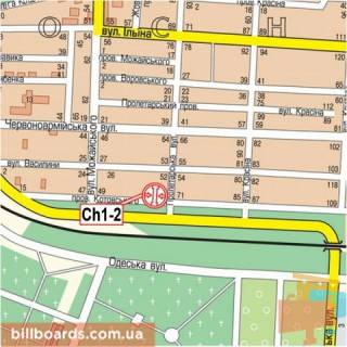 Билборд B в Черкассах Сумгаїтська вул., 67, навпроти - Гонти вул. (колиш. Котовського пров.) схема
