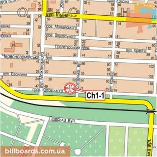 Билборд A в Черкассах Сумгаїтська вул., 67, навпроти - Гонти вул. (колиш. Котовського пров.) схема