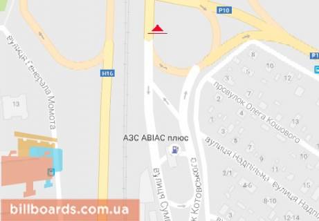 Билборд  в Черкассах Лесная просека ул. - Золотоношское шоссе схема