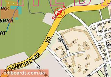 Билборд  в Днепр (Днепропетровск) Космическая ул. / Михайла Комарова (Крошки) ул., в центр схема