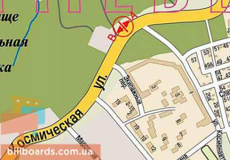 Билборд  в Днепр (Днепропетровск) Космическая ул. / Михайла Комарова (Крошки) ул., из центра схема