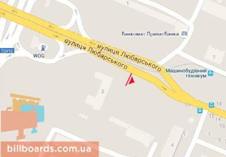 Billboard  in Dnipro (Dnipropetrovsk) Lubarskogo st. (byvs. Belostockogo st.), ostanovka Slobozanskij av. (byvs. Gazety "Pravda" av.) scheme