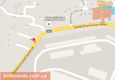 Билборд  в Днепр (Днепропетровск) Криворожская ул., 59 / Ковельская ул. схема