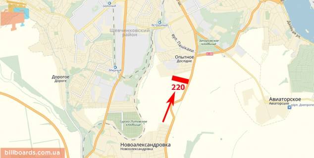 Билборд  в Днепр (Днепропетровск) Запорожское шоссе, въезд в город, км 415+300, траса Н-08 схема