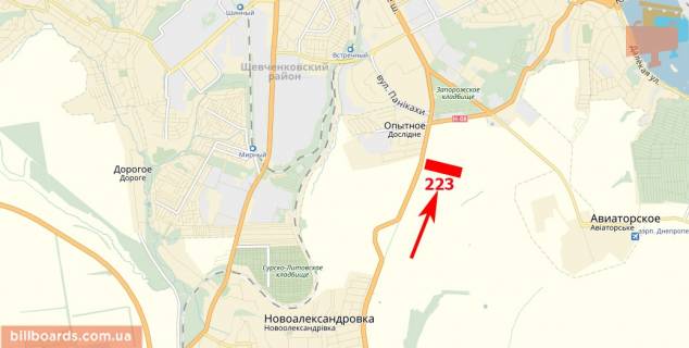 Billboard  in Dnipro (Dnipropetrovsk) Zaporozskoe sosse, v"ezd v gorod, km 415+500, trasa N-08 scheme