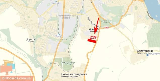 Билборд  в Днепр (Днепропетровск) Запорожское шоссе, выезд из города, км 415 + 300, трасса Н-08 схема