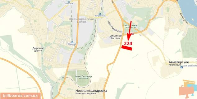 Billboard  in Dnipro (Dnipropetrovsk) Zaporozskoe sosse, vyezd iz goroda, km 415 + 500, trassa N-08 scheme