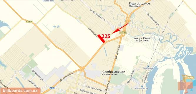 Билборд  в Днепр (Днепропетровск) Донецкое шоссе, км 222+000 м., АЗС "Укртатнафта", "Эпицентр", въезд в город схема