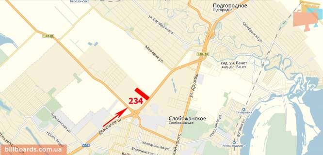 Билборд  в Днепр (Днепропетровск) Донецкое шоссе, км 219+750 м., выезд из города схема