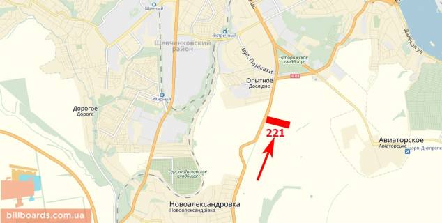 Billboard  in Dnipro (Dnipropetrovsk) Zaporozskoe sosse, v"ezd v gorod, km 415+550, trassa N-08 scheme