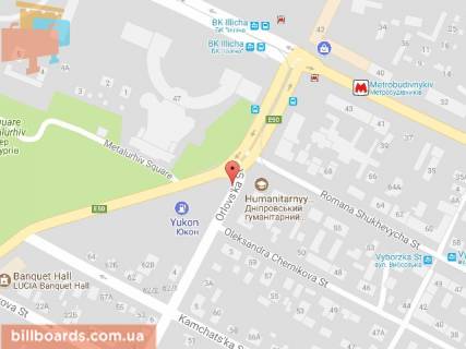 Билборд B в Днепр (Днепропетровск) Івана Мазепи пр. (кол. Петровського пр.) - Орлівська (Орловська) вул. схема